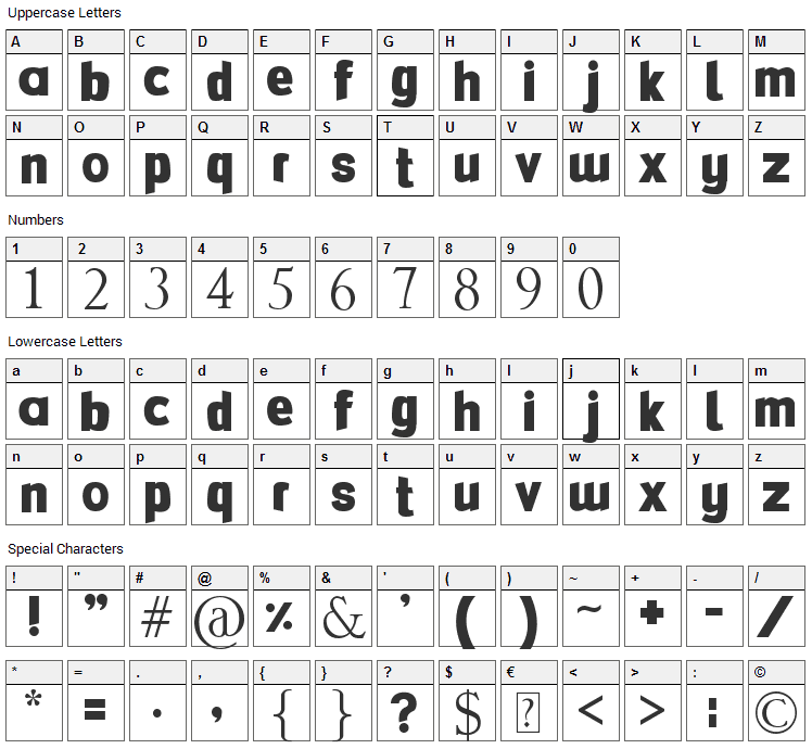 FlexiBendi Font Character Map