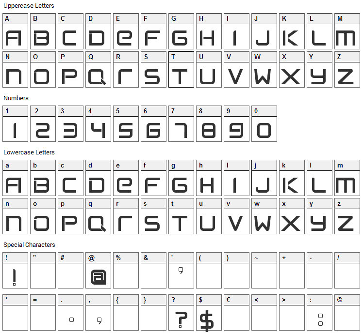 Flexsteel Font Character Map