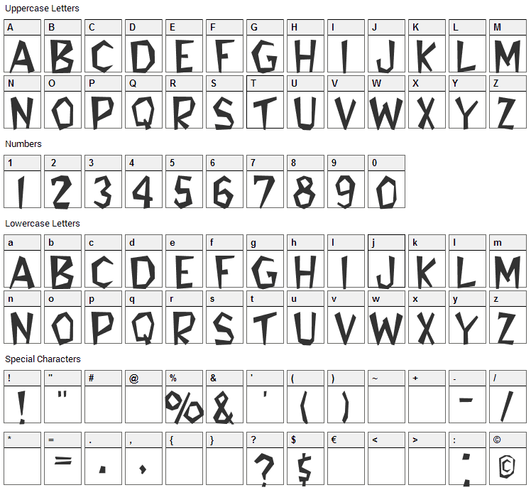 Flintstone Font Character Map