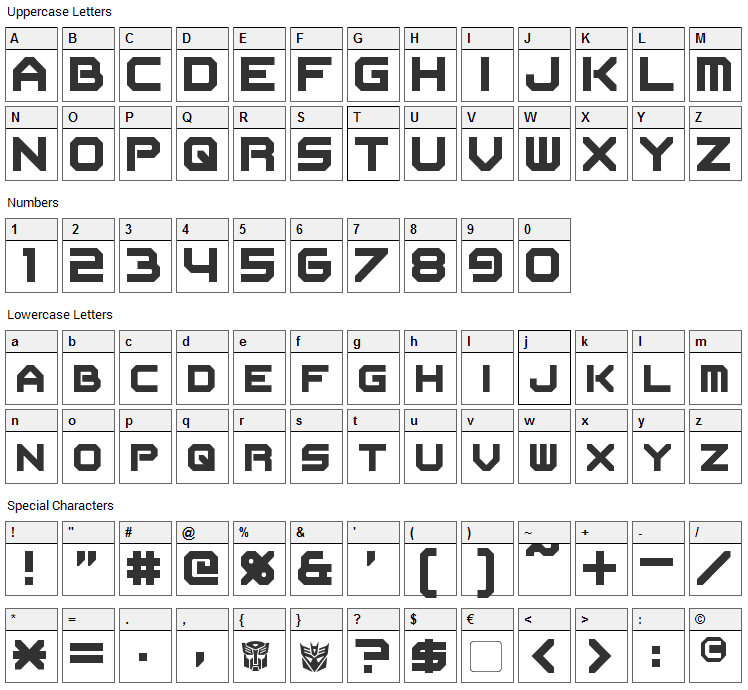 Flipbash Font Character Map