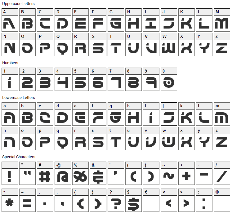 Flipside Font Character Map