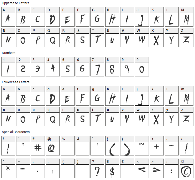 Flogged Font Character Map