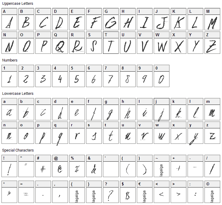 Floja Script Font Character Map