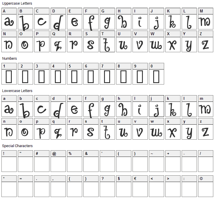 Floozy Font Character Map