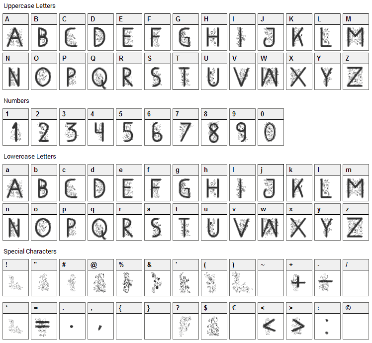 Floral Flower Font Character Map