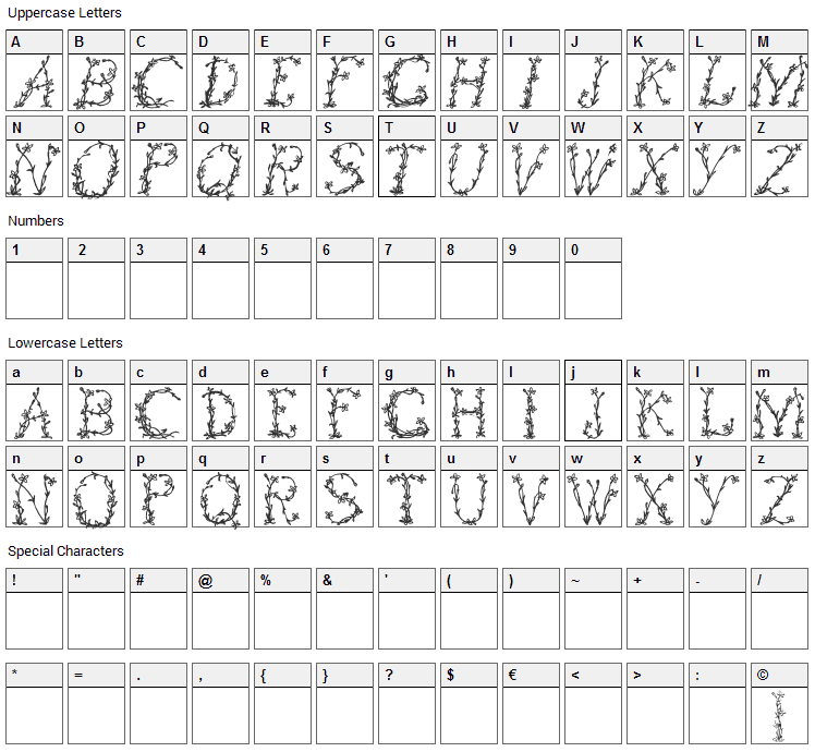 Floral Font Character Map