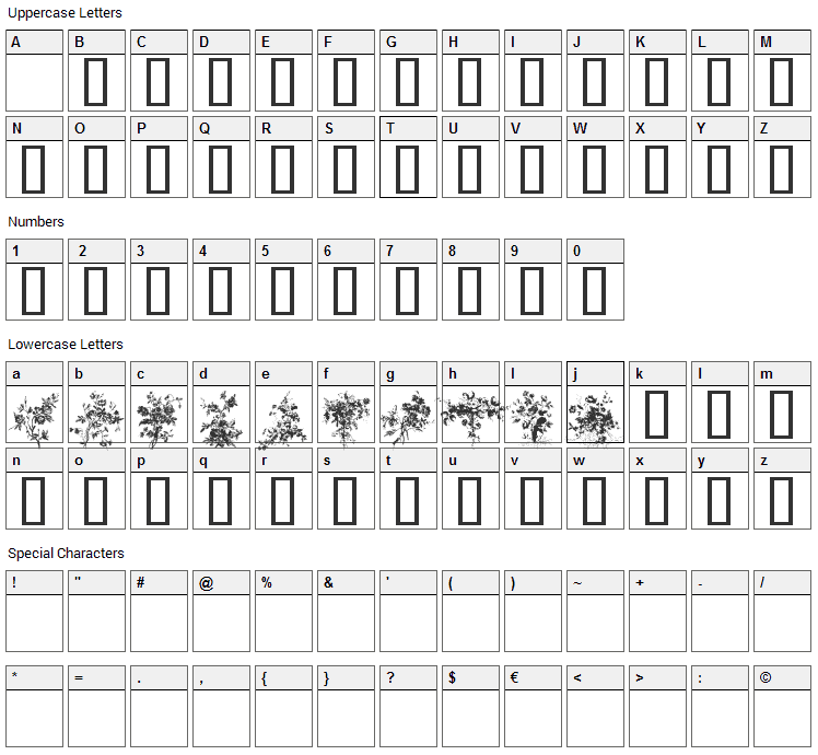 Florals 1 Font Character Map