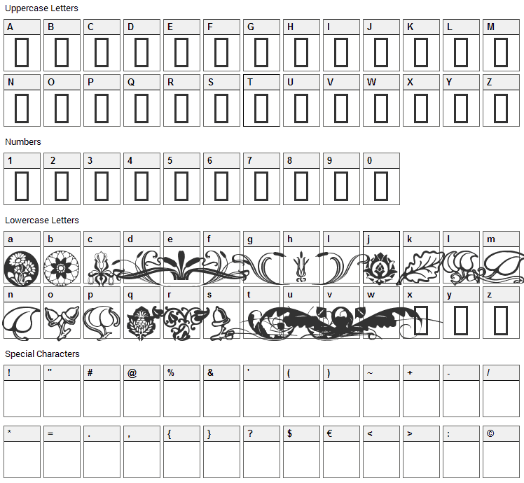 Florals 2 Font Character Map