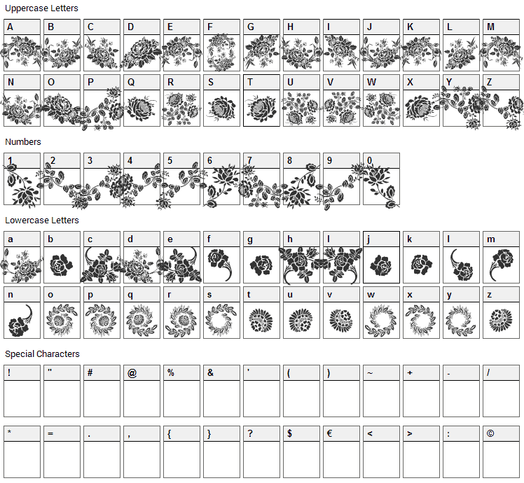 Floreale Two Font Character Map