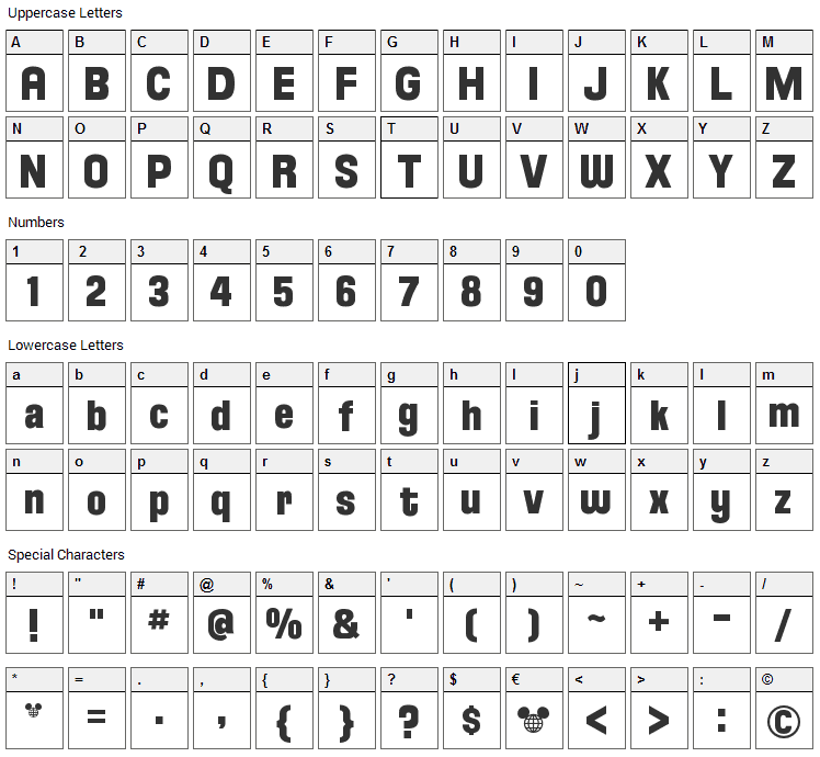 Florida Project Font Character Map