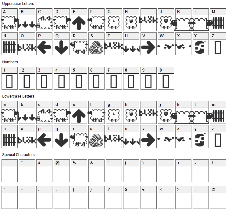 Flossy Font Character Map