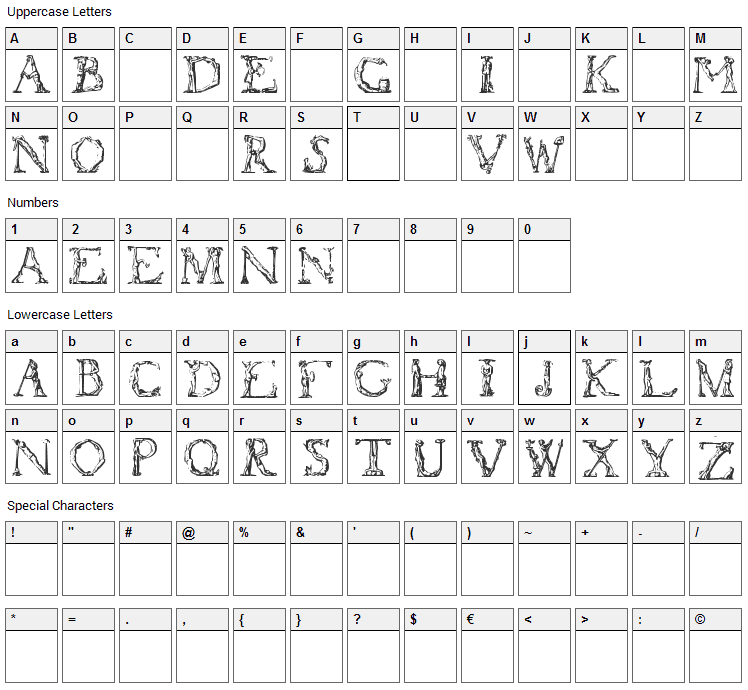 Flotner Font Character Map