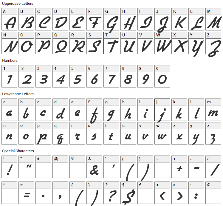 Flottflott Font Character Map