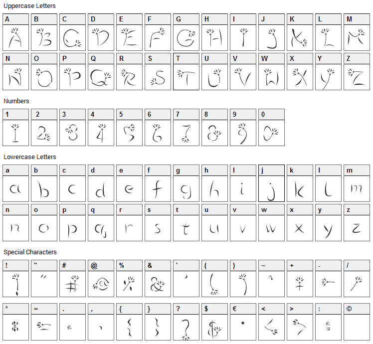 Flower 3 Font Character Map