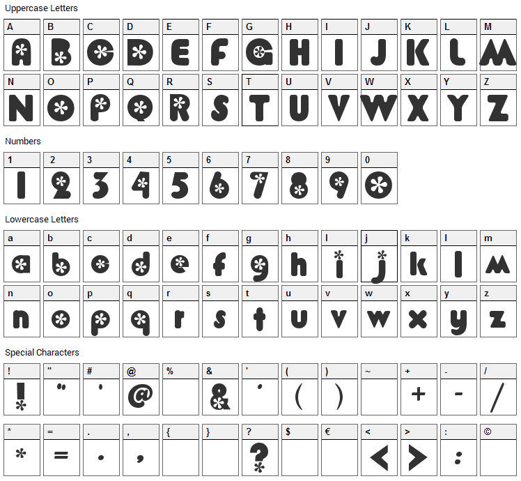 Flower Bold Font Character Map