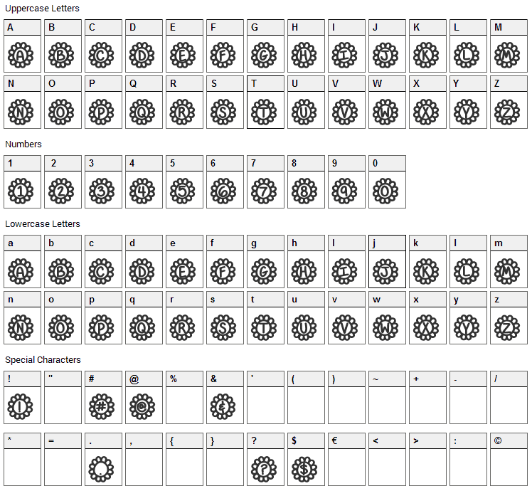 Flower Power Font Character Map