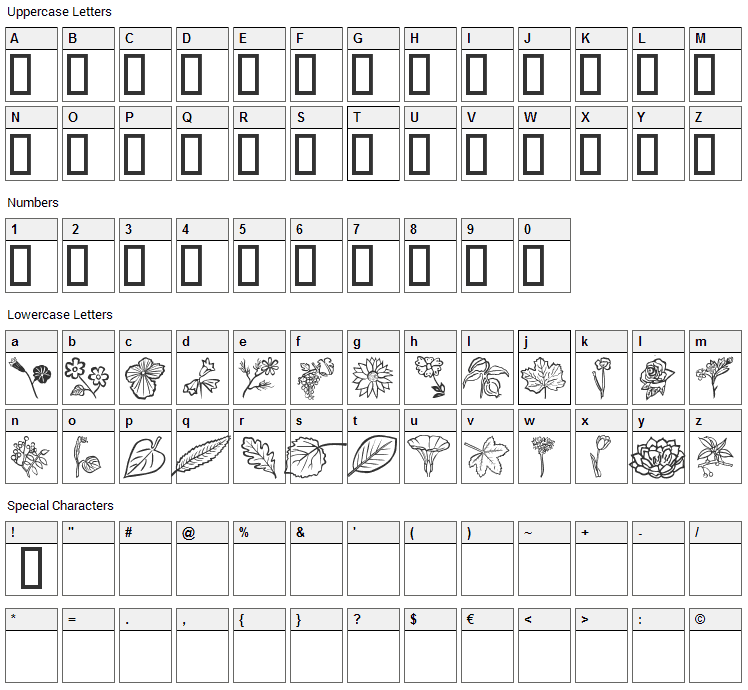 Flower Show Font Character Map