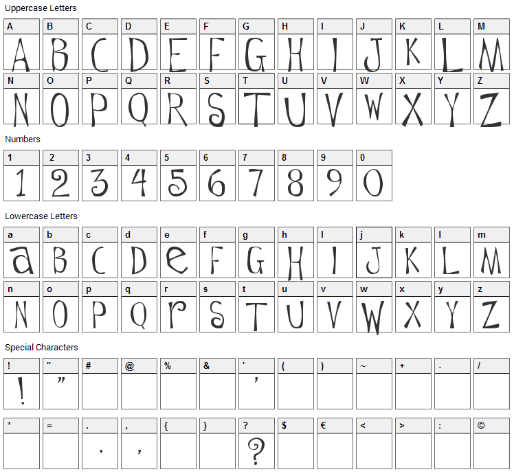 Flowerchild Font Character Map