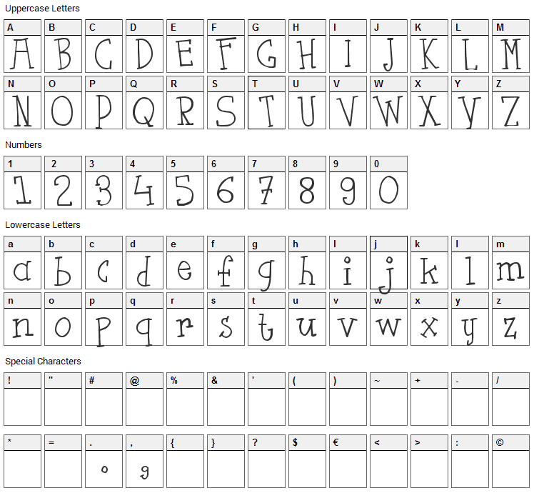 Flut Saus Font Character Map