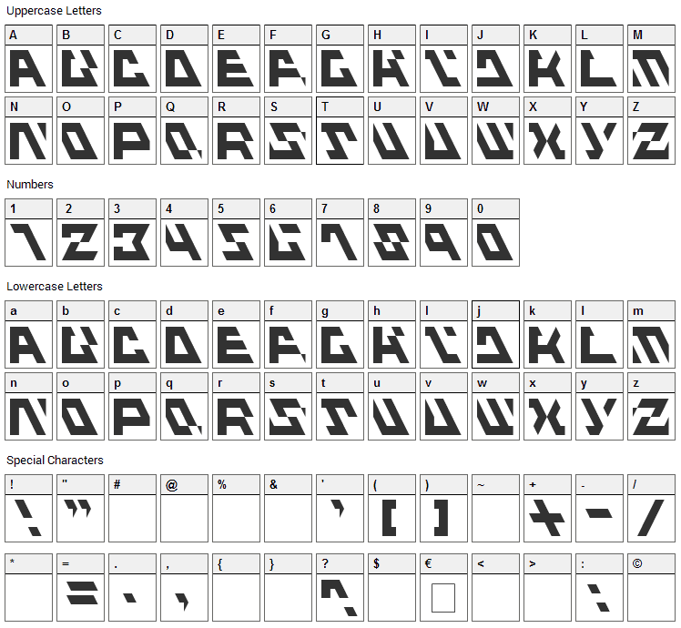 Fluxious Advance Font Character Map