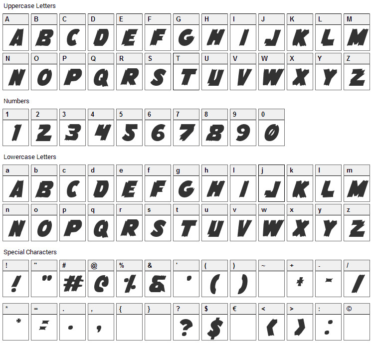 Flying Leatherneck Font Character Map