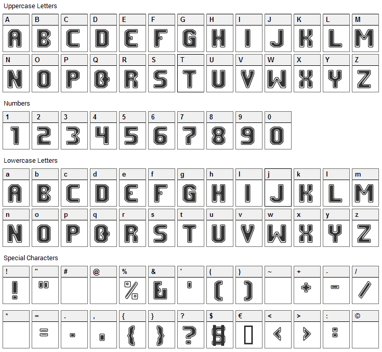 FM University Font Character Map
