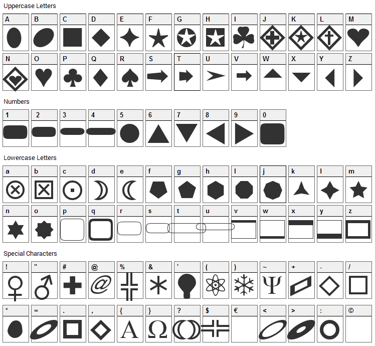 FnT Basic Shapes 1 Font Character Map