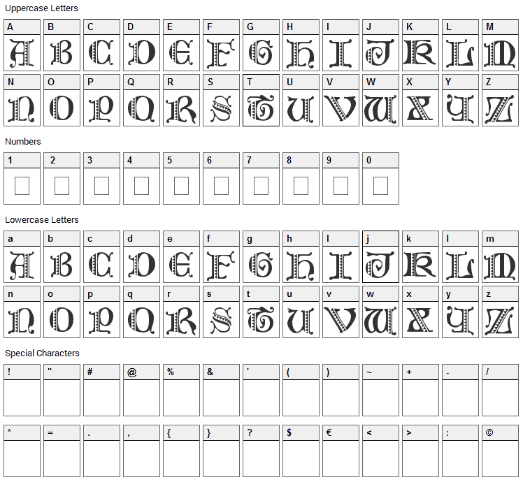 Folks PS Font Character Map