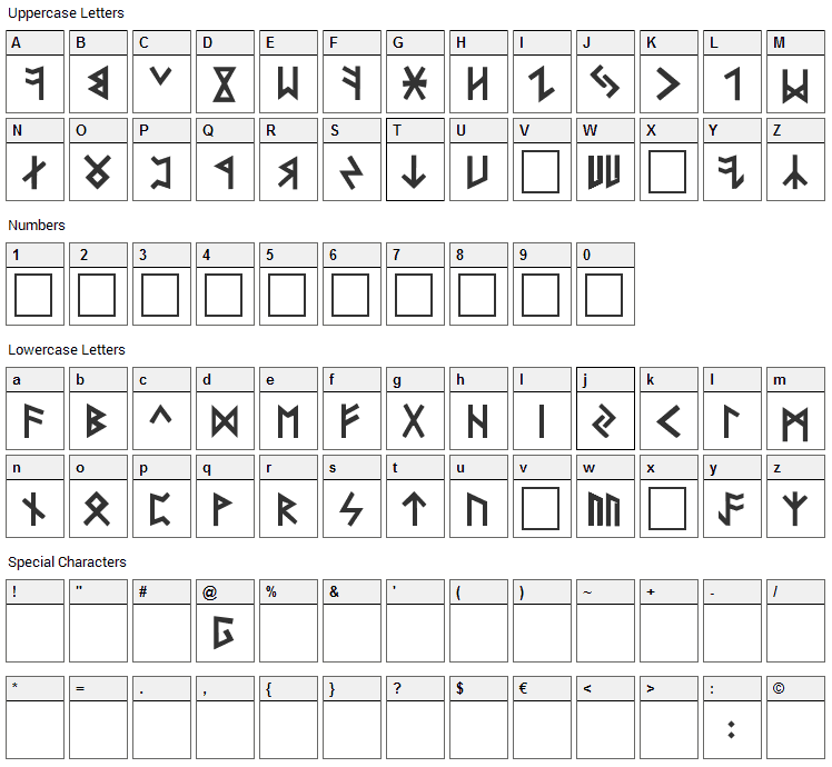 Folksag Font Character Map
