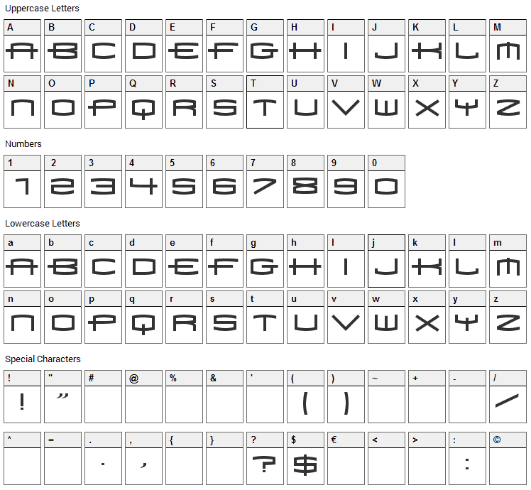 Font 1979 Font Character Map