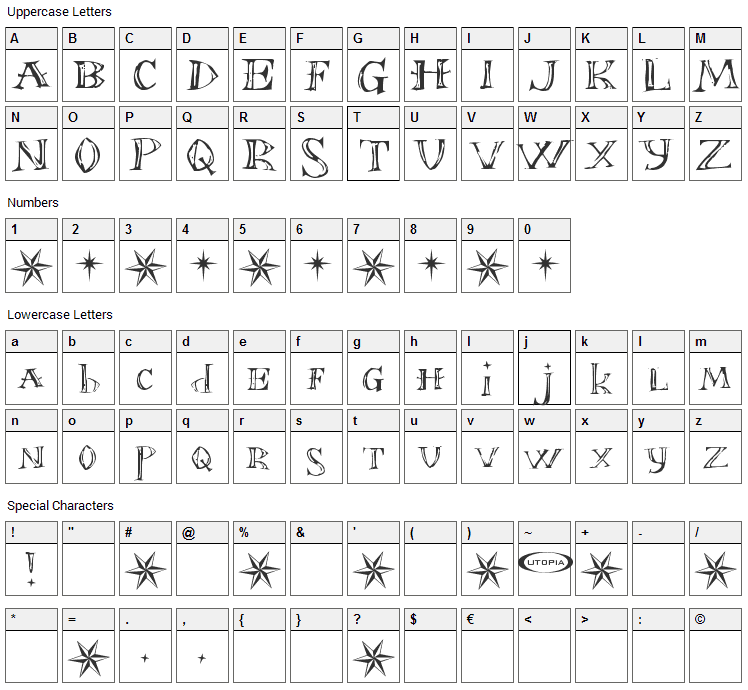 Font in a Red Suit Font Character Map