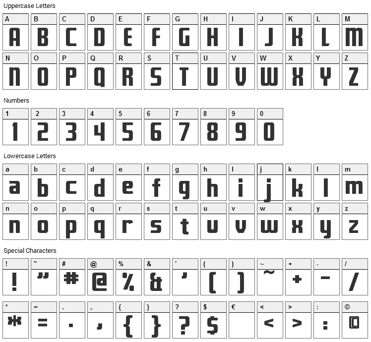 Fontana Font Character Map