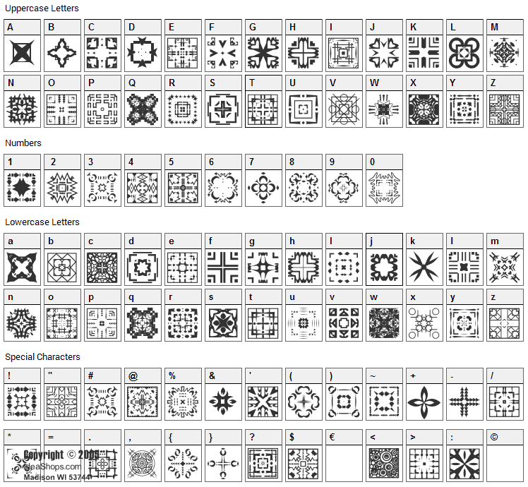 FontCo Designs Font Character Map