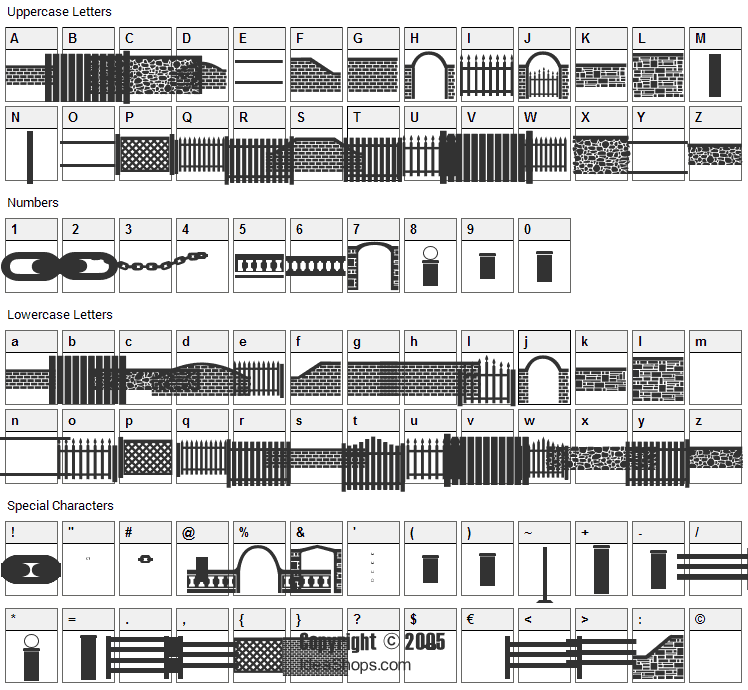 FontCo Fences Font Character Map