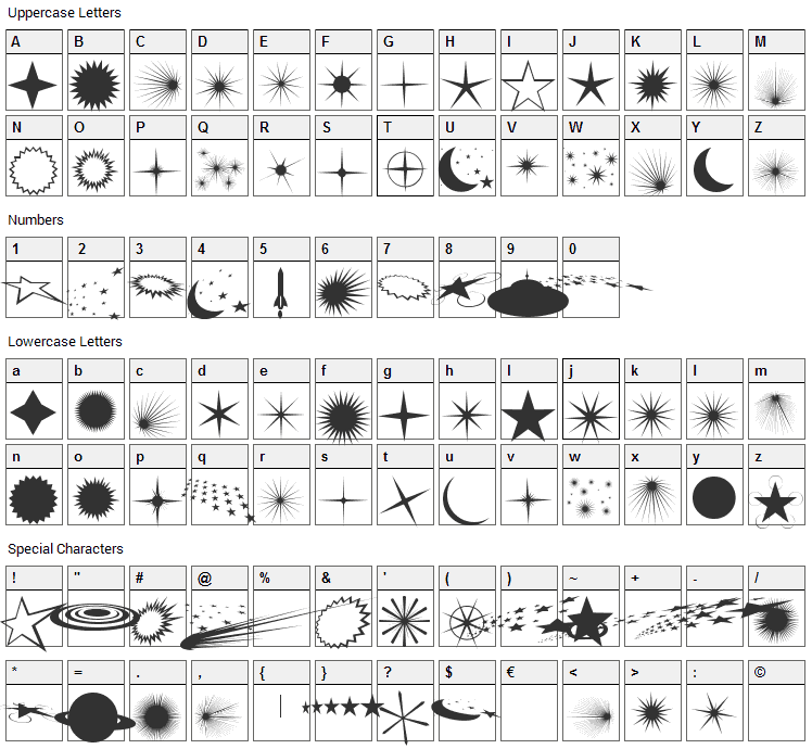 FontCo Flares Font Character Map
