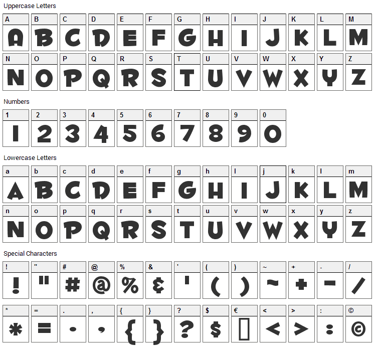 Fontdinerdotcom Huggable Font Character Map