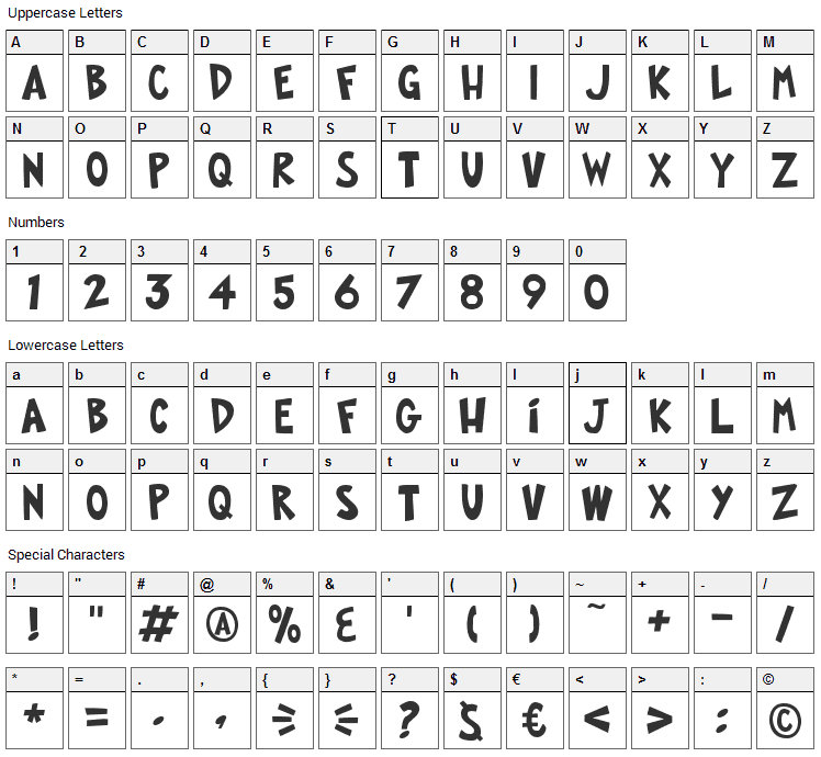 FOP Title Style Font Character Map