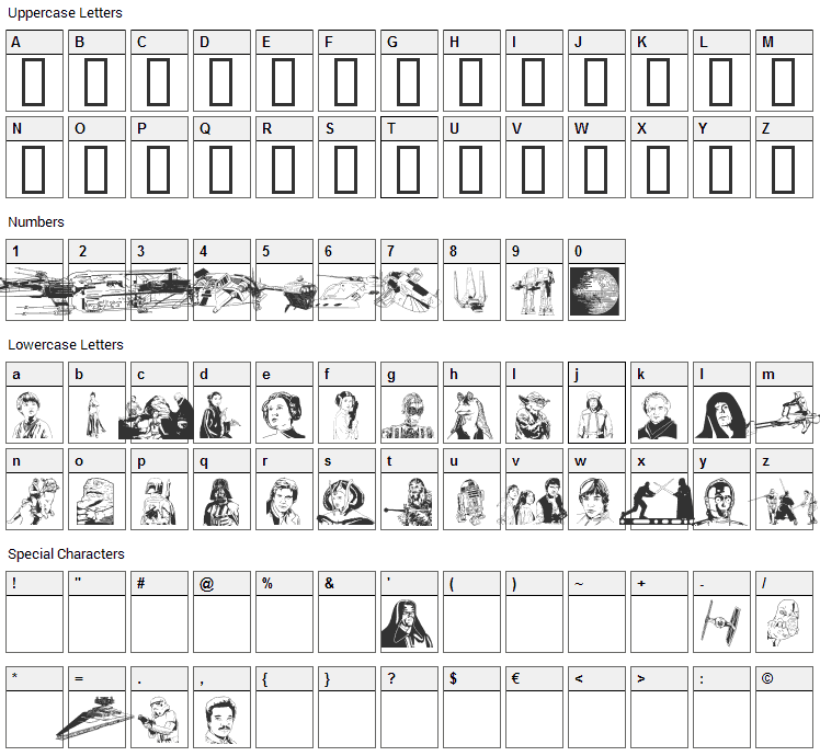 Forced Reentry Font Character Map