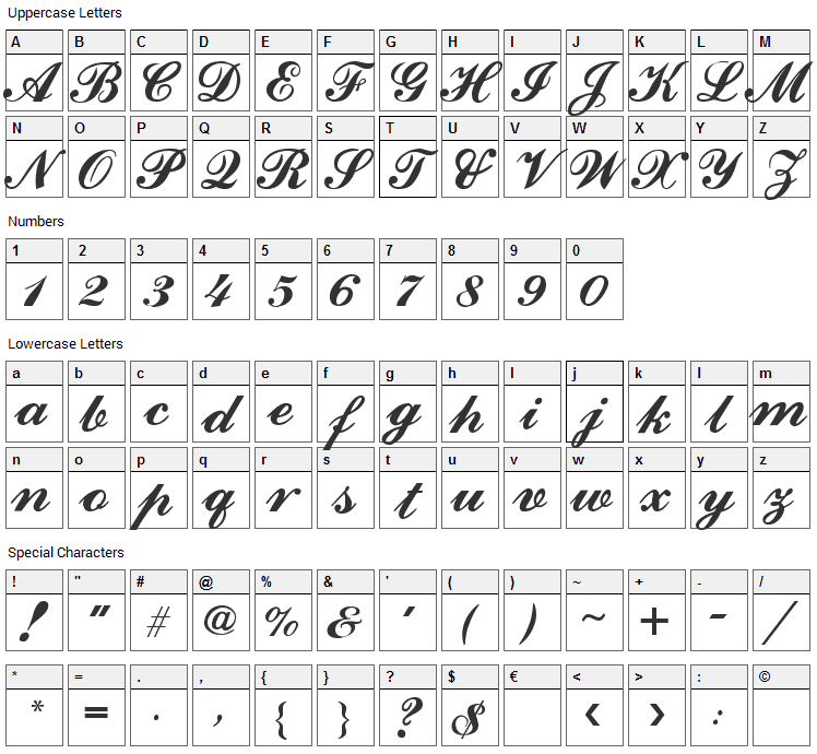 Ford Font Character Map