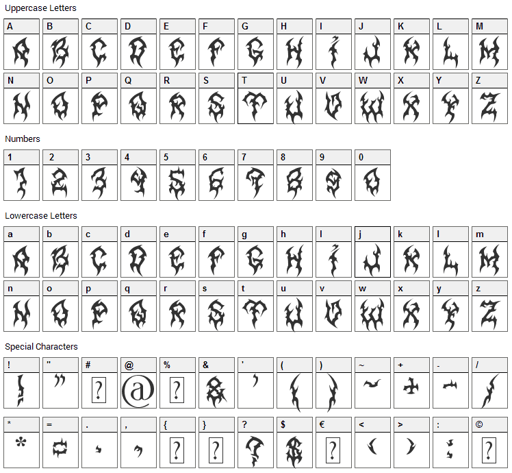 Forever Raw Font Character Map