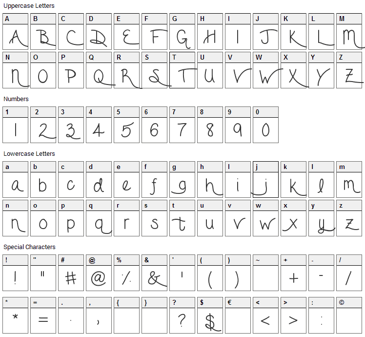 Forget Me Not Font Character Map