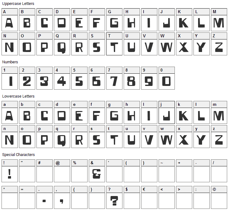 Forgotten World Font Character Map