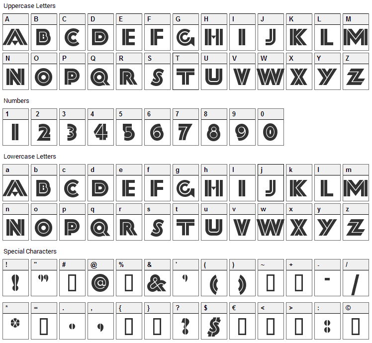 Forty Second Street Font Character Map