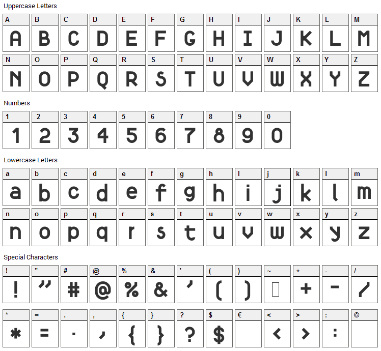 Fortyfive Font Character Map