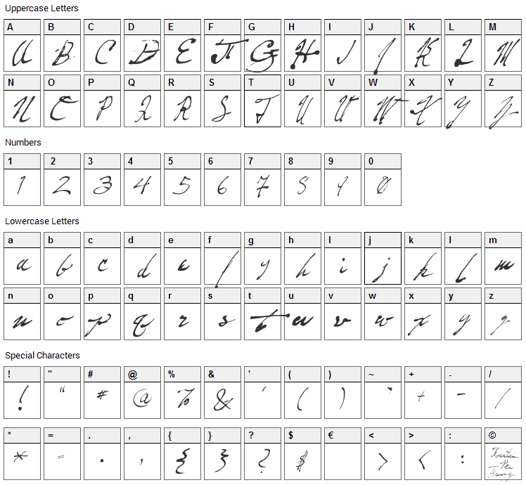 Fountain Pen Frenzy Font Character Map