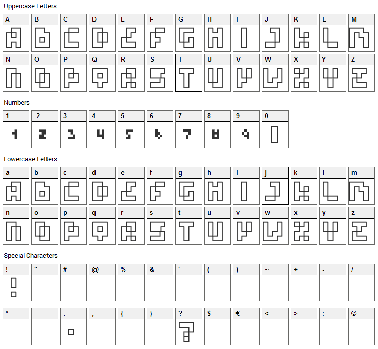 Four Pixel Caps Font Character Map