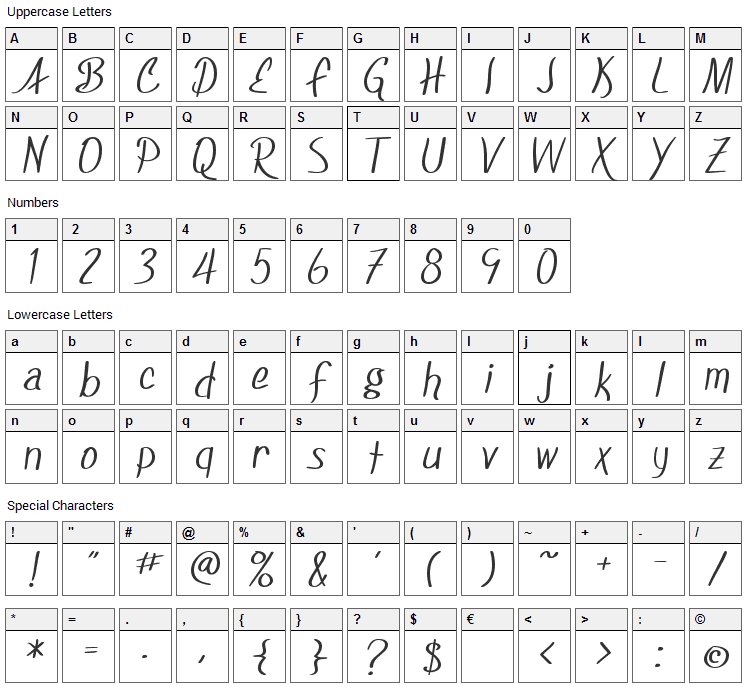 Foxboro Script Font Character Map