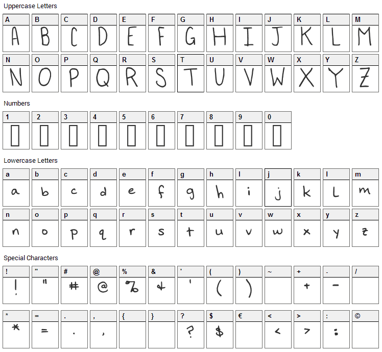 Foxed Inn Font Character Map