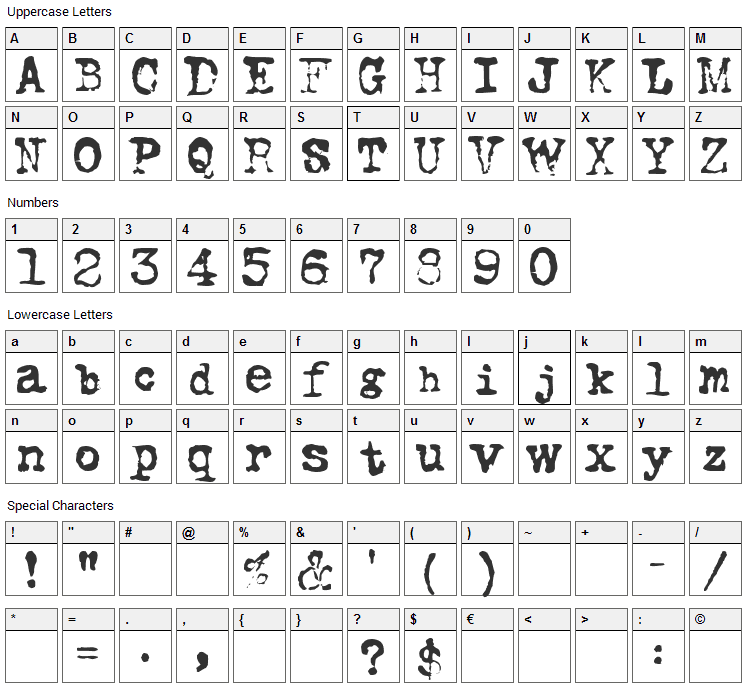 FoxScript Font Character Map