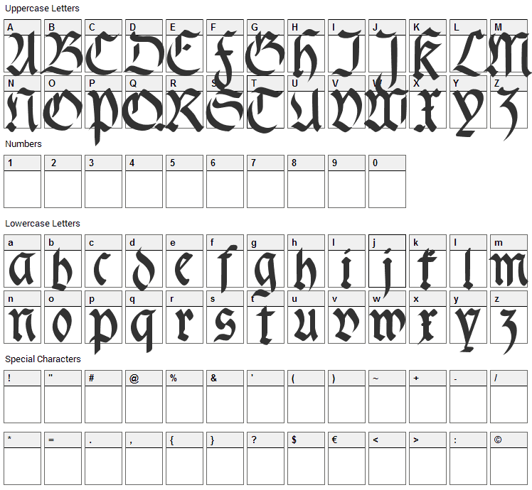 Fracta Font Character Map